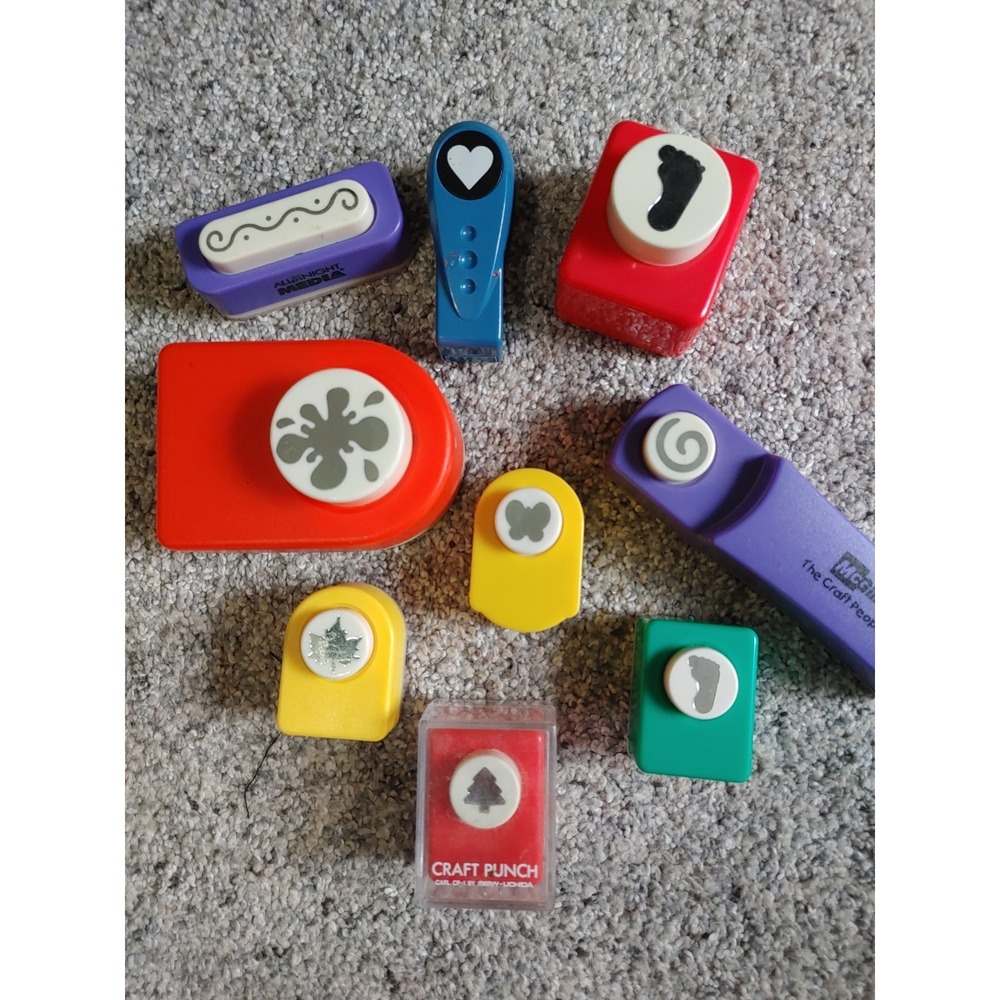 Lot of 9 Assorted Paper Punches Hole Punch Card Scrapbooking Crafting handmade